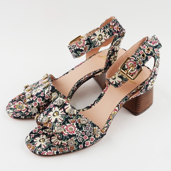 New JCREW Size 6.5 Block Heel Sandals with Gemstones in Liberty Floral - Picture 5 of 8